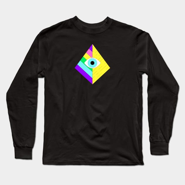 Pyramid Colorful Abstract Illuminati , Pyramid Eye Artwork Long Sleeve T-Shirt by Utopia Shop